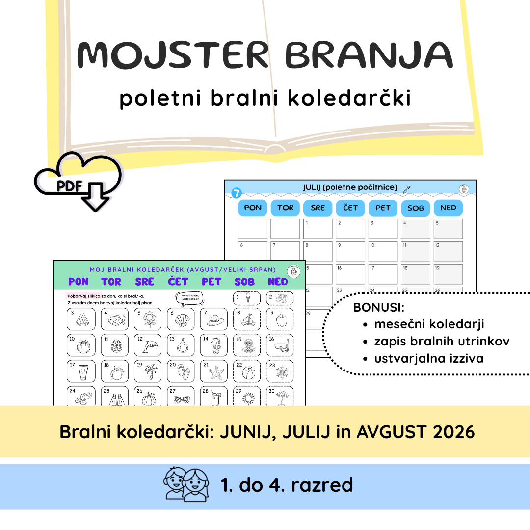 MOJSTER BRANJA POLETJE 2026 - poletni bralni koledarčki